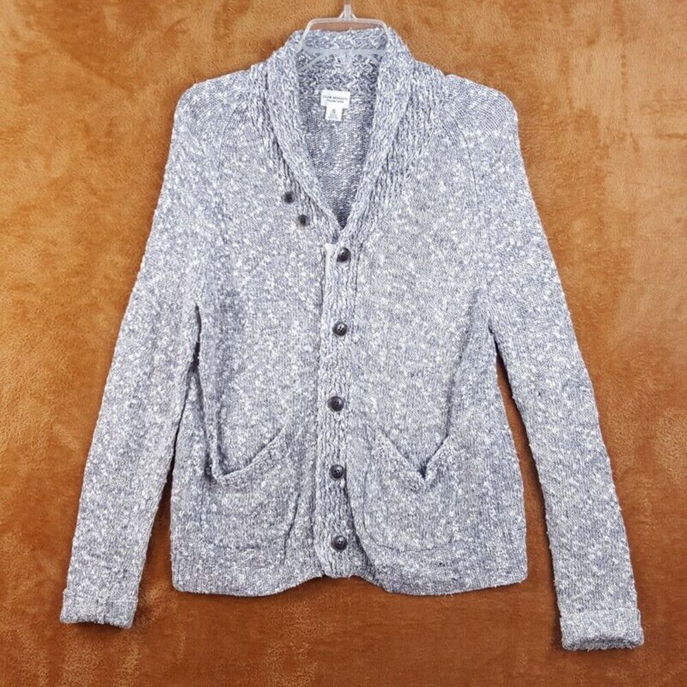 CLUB MONACO Womens Sweater Small Gray Cardigan Button Up Collared Linen Cotton